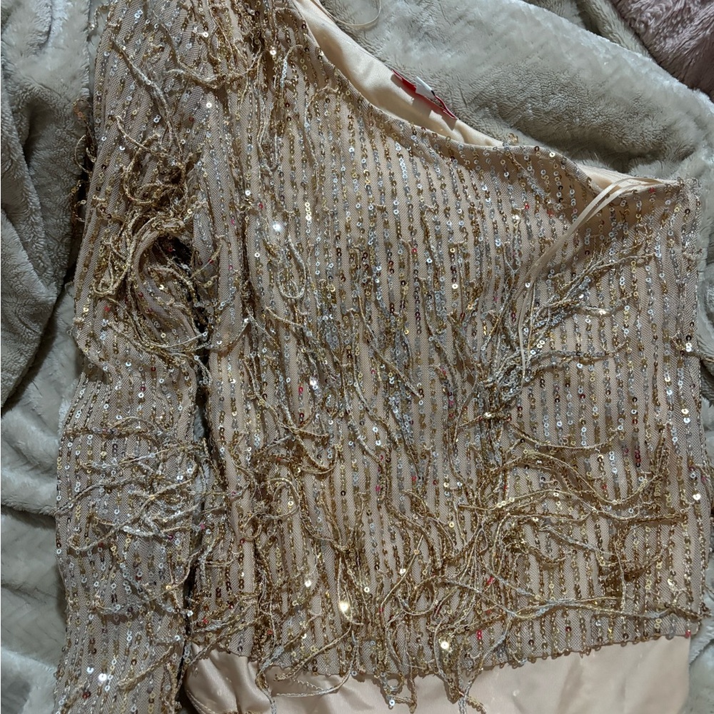 Chic Gold Sequin Embellished Blouse